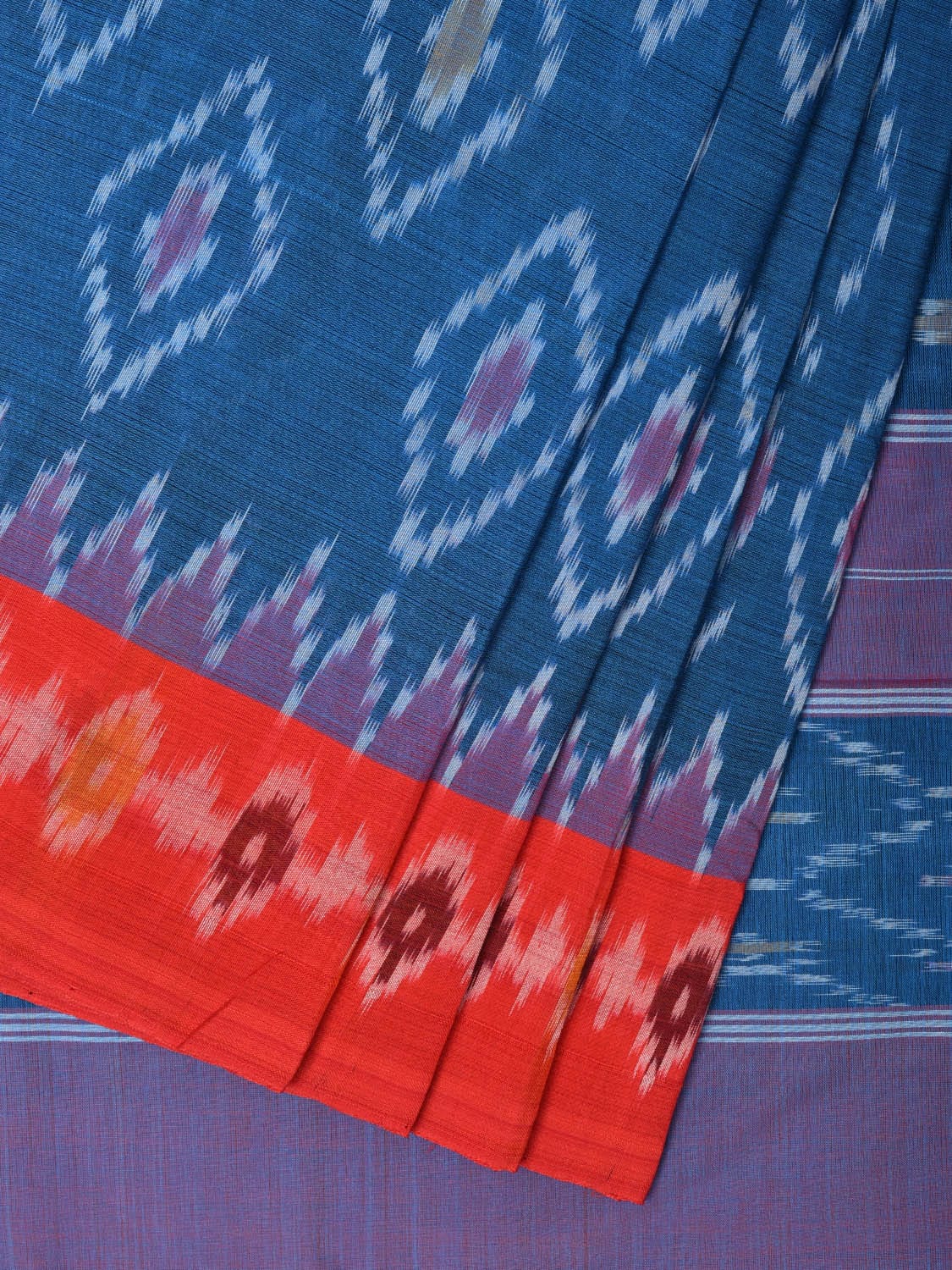 Blue Pochampally Ikat Cotton Handloom Saree with Body Buta and Border Design No Blouse i0827
