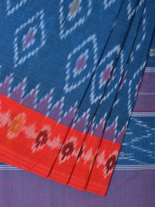 Blue Pochampally Ikat Cotton Handloom Saree with Body Buta and Border Design No Blouse i0827