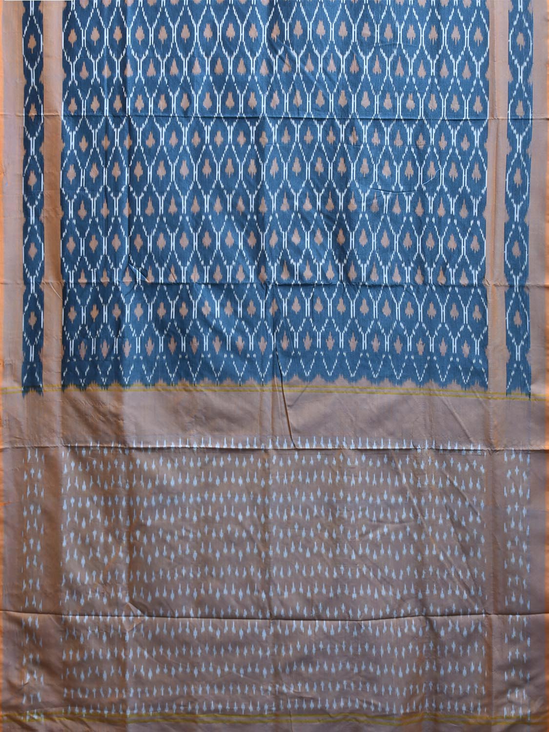 Blue Pochampally Ikat Cotton Handloom Saree with Grill Design No Blouse i0976