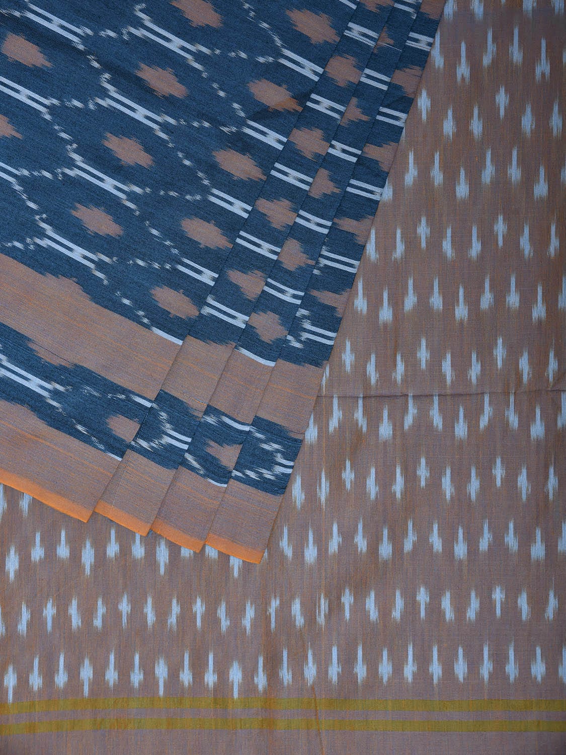 Blue Pochampally Ikat Cotton Handloom Saree with Grill Design No Blouse i0976