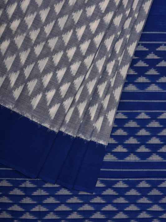 Blue Pochampally Ikat Cotton Handloom Saree with Triangle Buta Design i0655