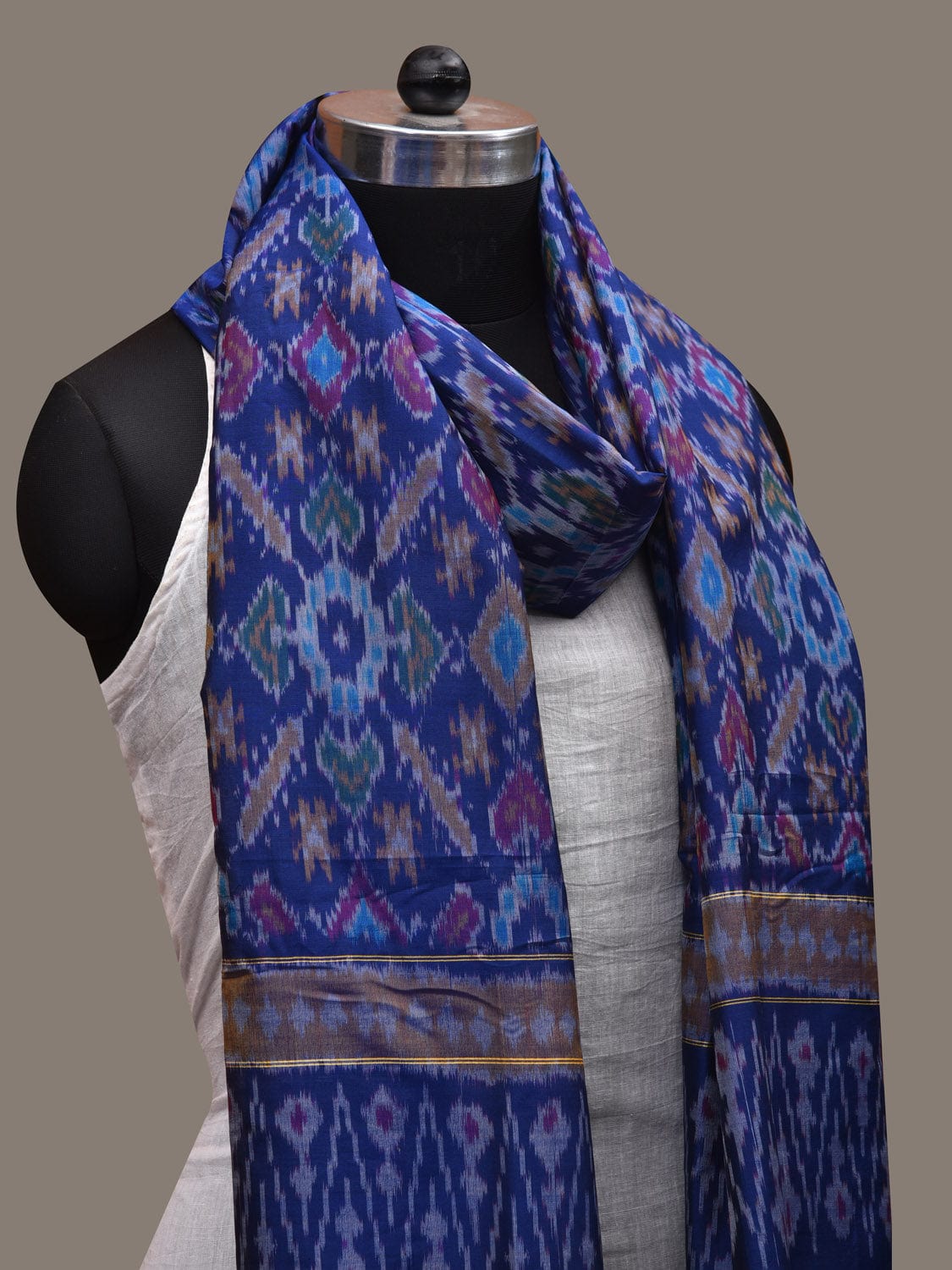 Blue Pochampally Ikat Cotton Silk Handloom Dupatta with Grill Design ds2776