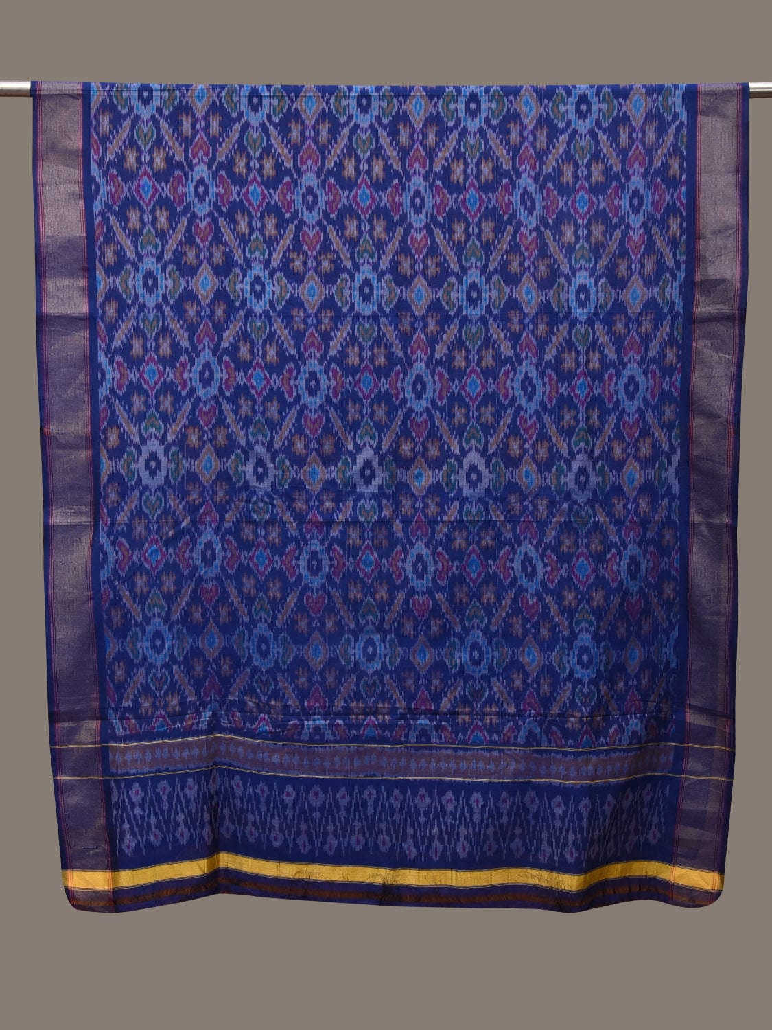 Blue Pochampally Ikat Cotton Silk Handloom Dupatta with Grill Design ds2776