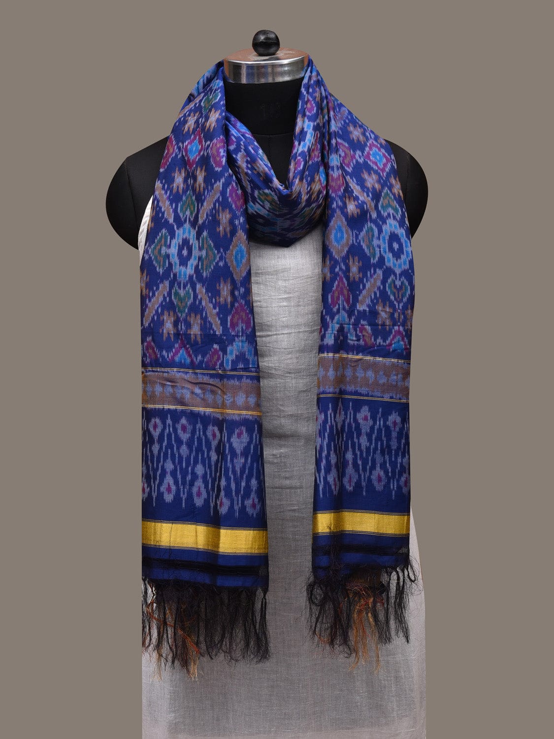 Blue Pochampally Ikat Cotton Silk Handloom Dupatta with Grill Design ds2776