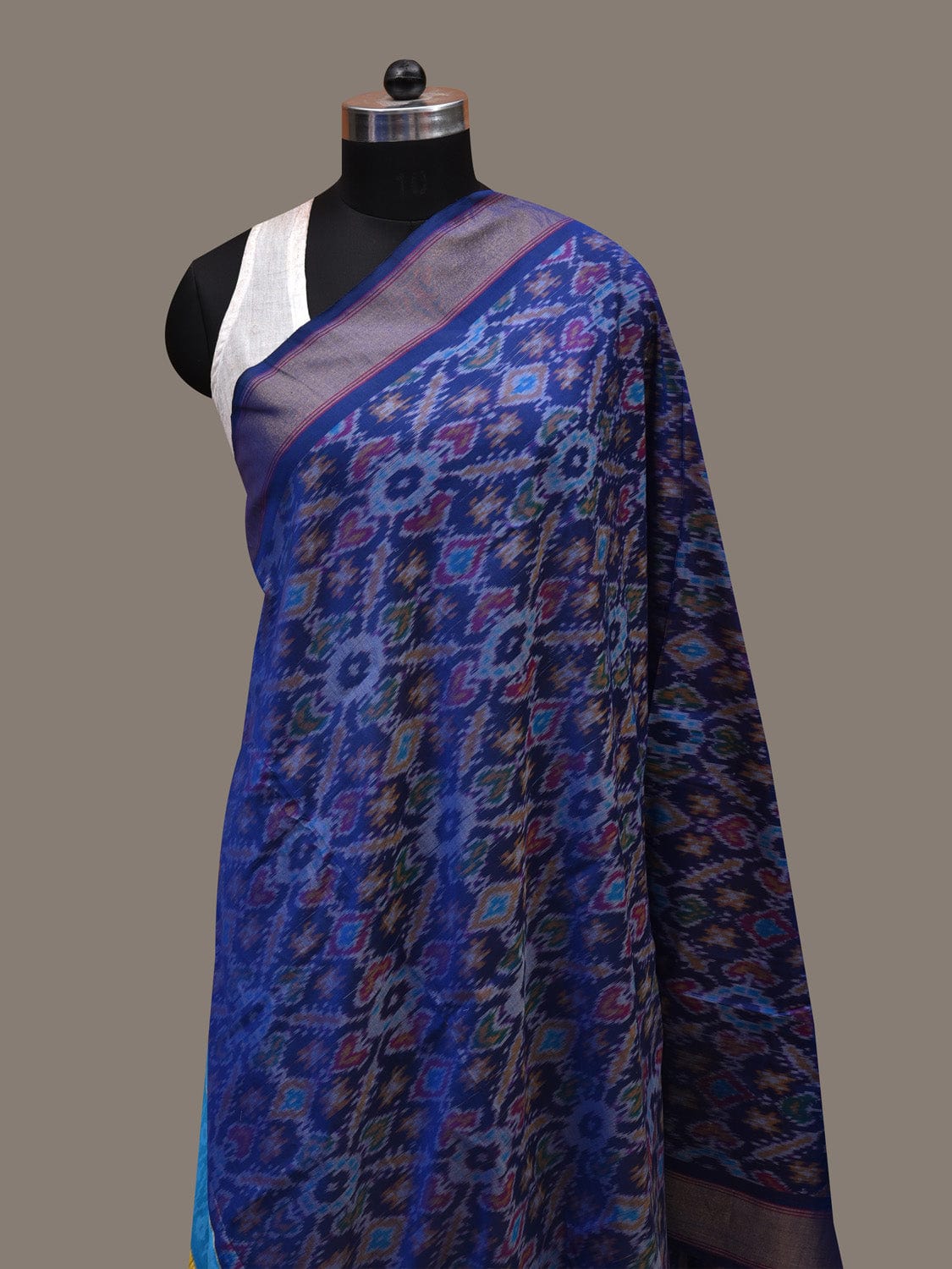 Blue Pochampally Ikat Cotton Silk Handloom Dupatta with Grill Design ds2776