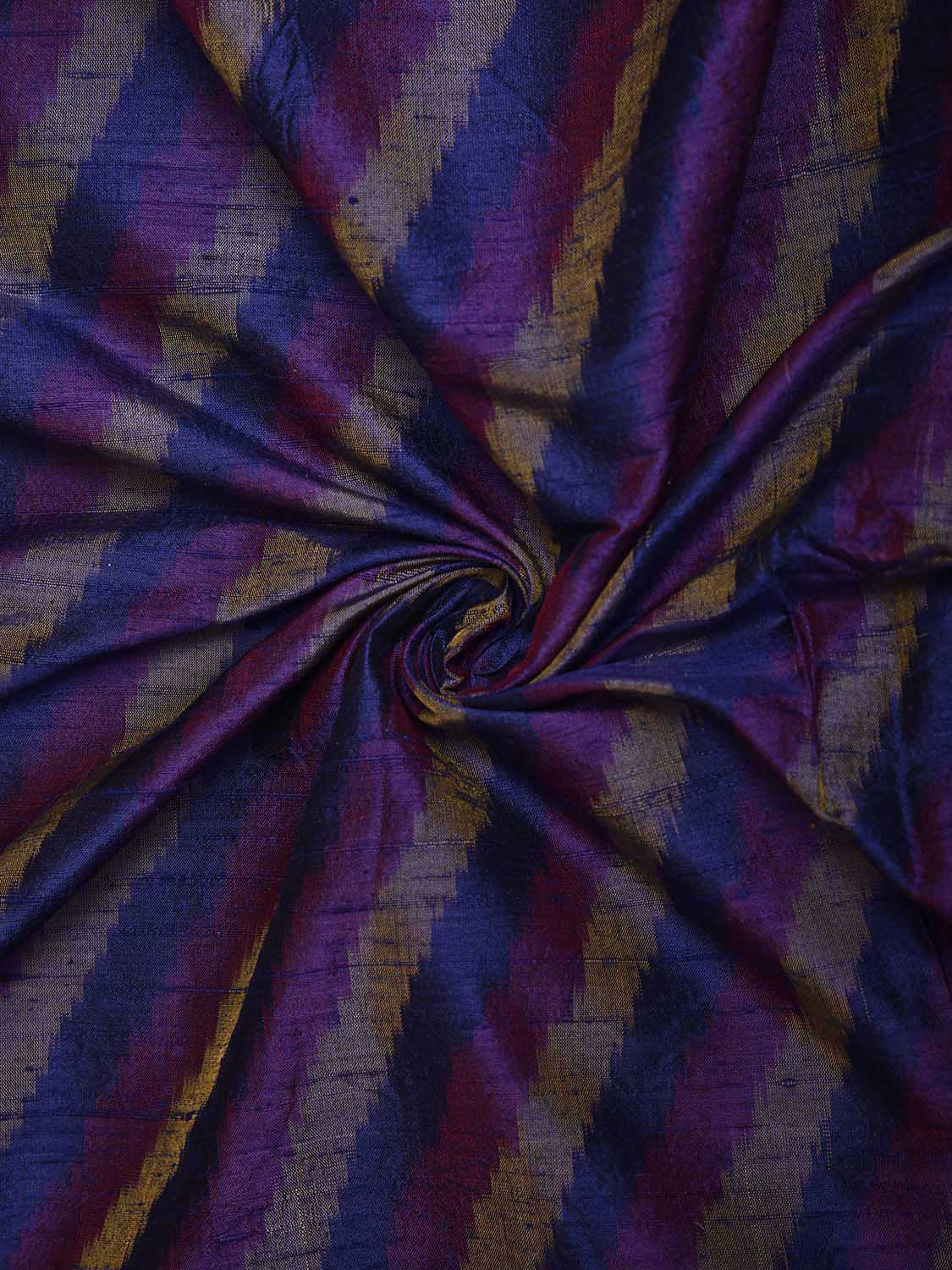 Blue Pochampally Ikat Raw Silk 2.5mts Fabric with Diagonal Design f0275