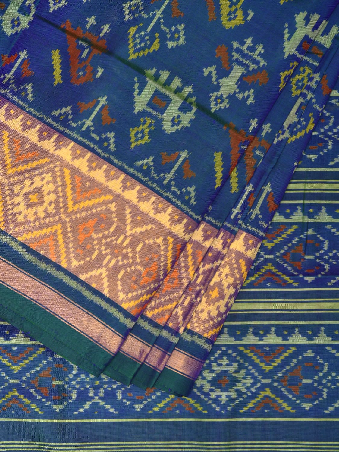 Blue Pochampally Ikat Silk Handloom Saree with Elephant and Parrot Design i0847