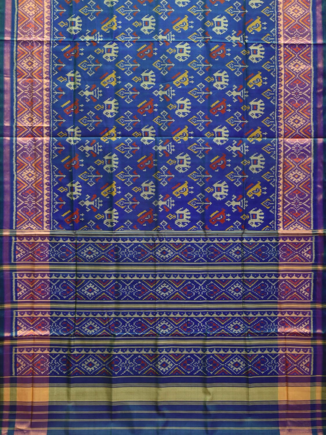 Blue Pochampally Ikat Silk Handloom Saree with Elephant and Parrot Design i0847