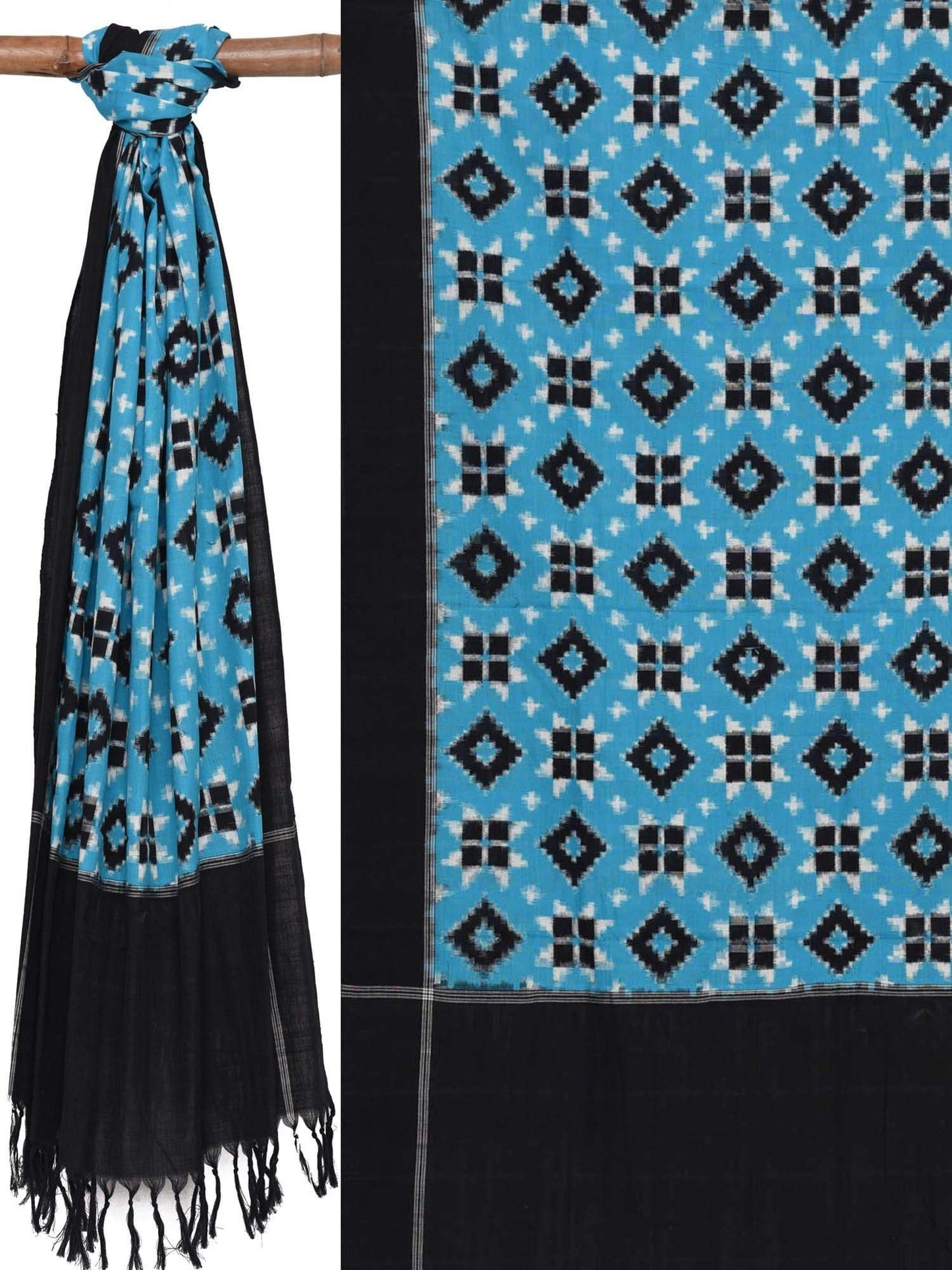 Blue Pochampally Ikat Telia Cotton Handloom Dupatta ds1376