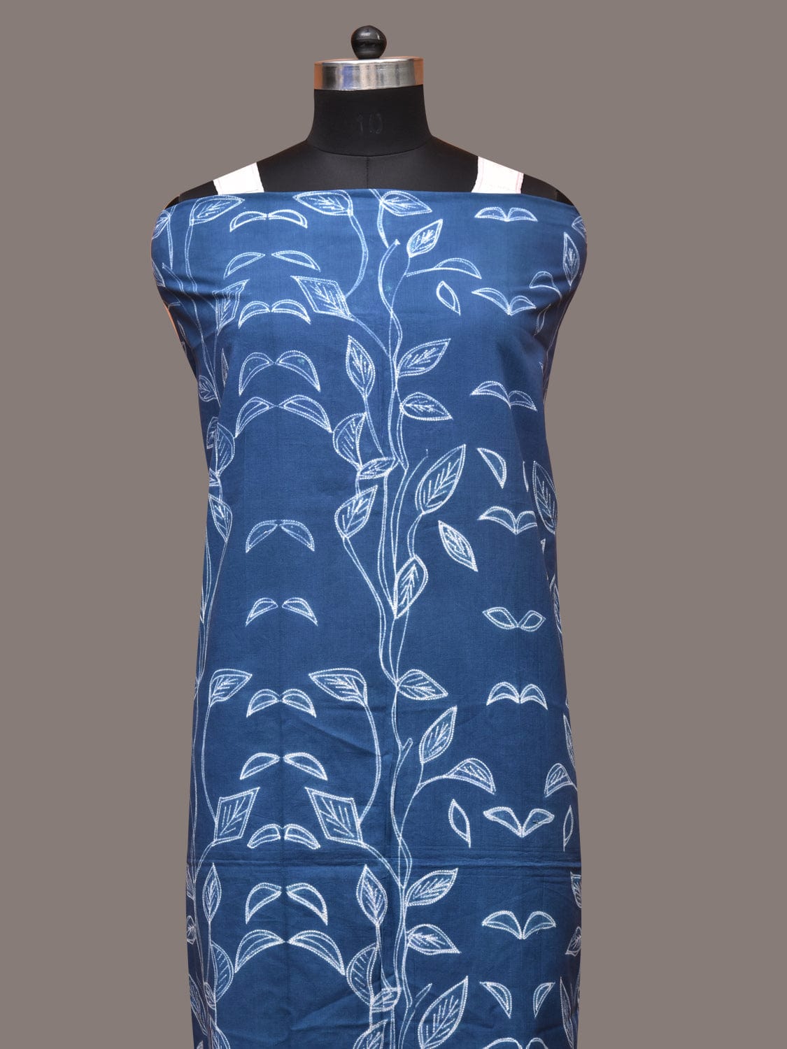 Blue Shibori Cotton Handloom Fabric with Leaves Design f0237