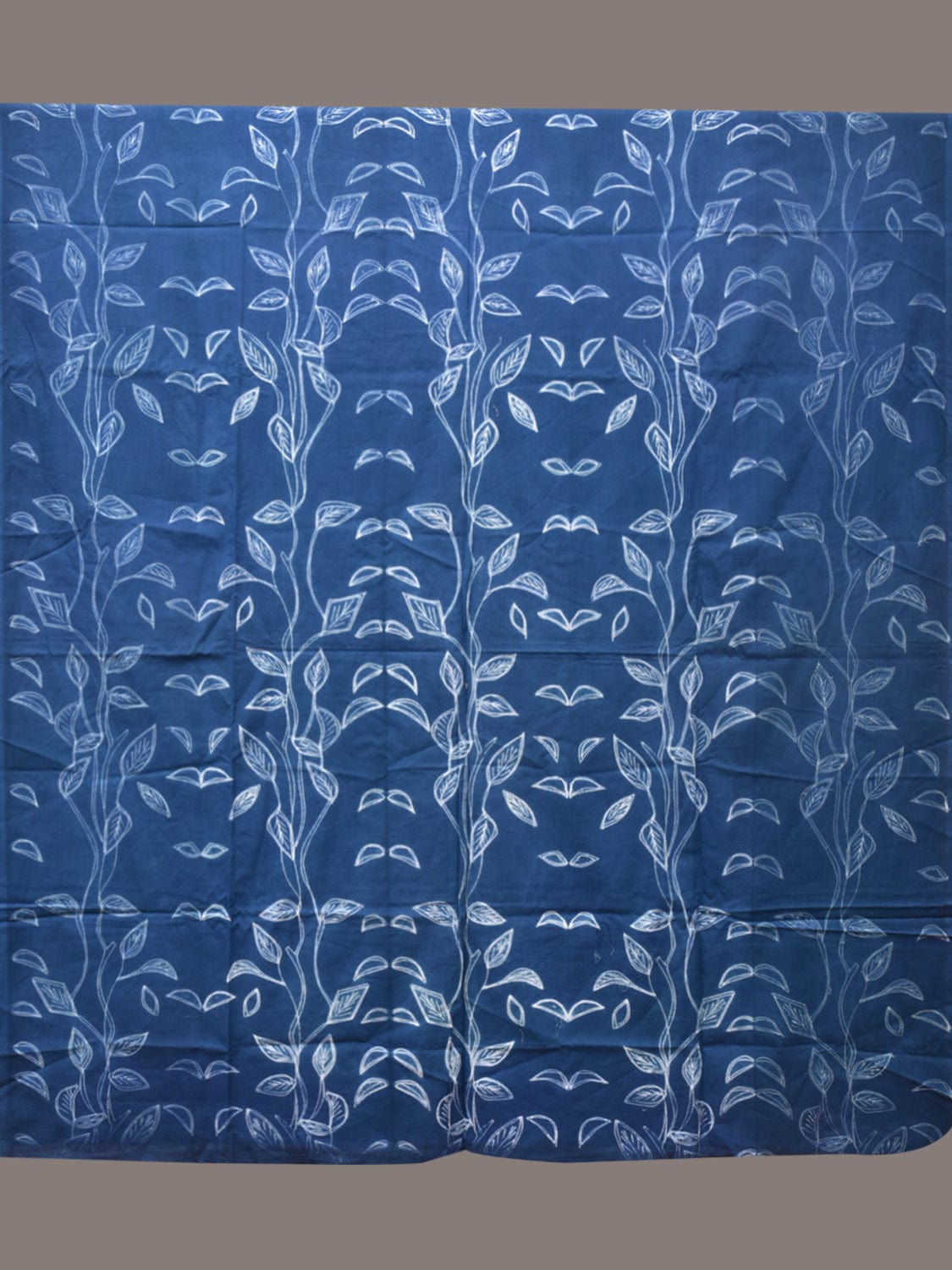 Blue Shibori Cotton Handloom Fabric with Leaves Design f0237