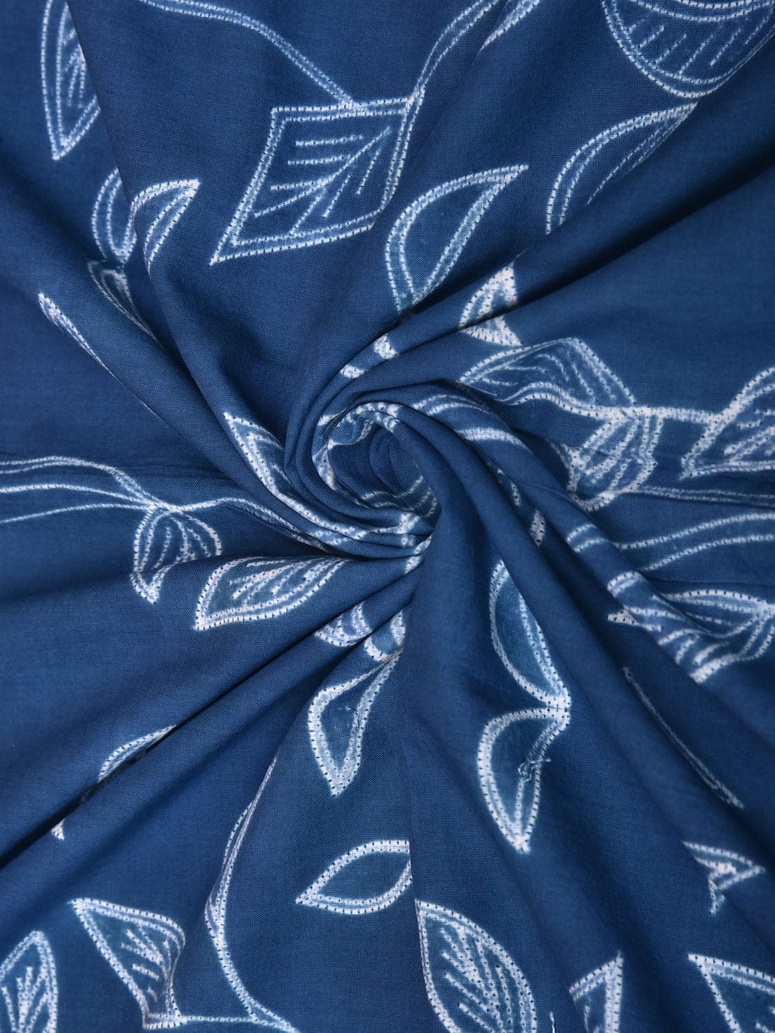 Blue Shibori Cotton Handloom Fabric with Leaves Design f0237