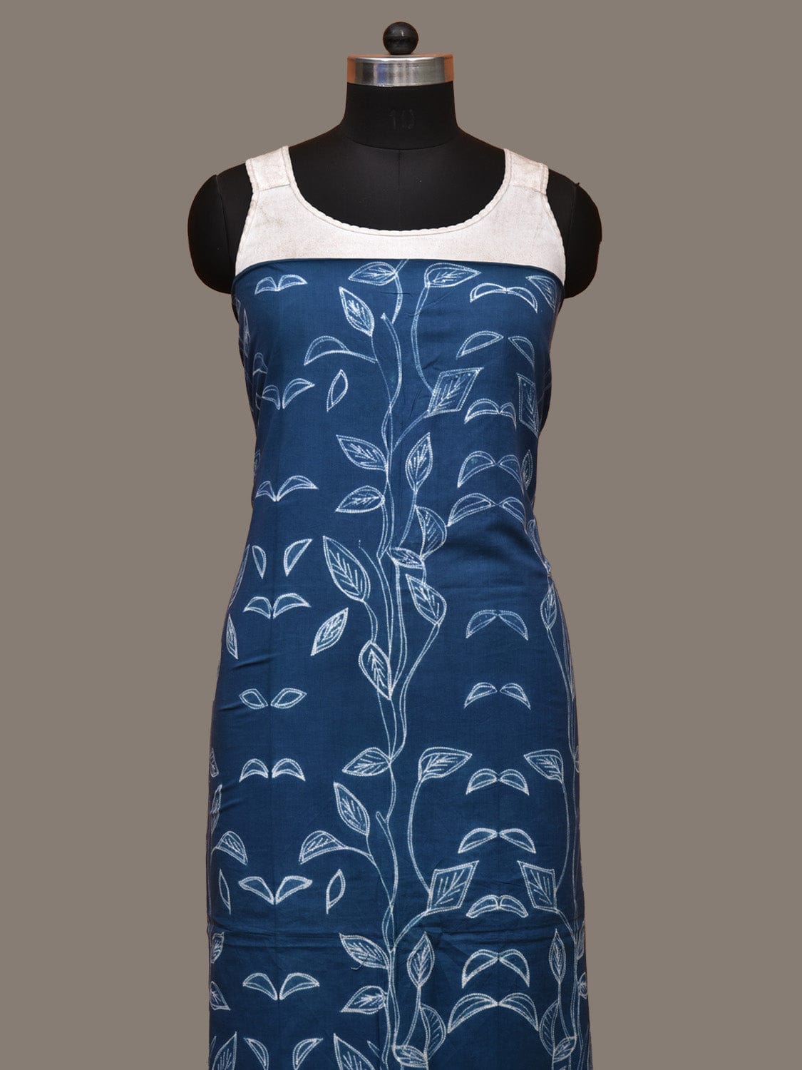 Blue Shibori Cotton Handloom Kurta Fabric with Floral Design 2.5mts f0217