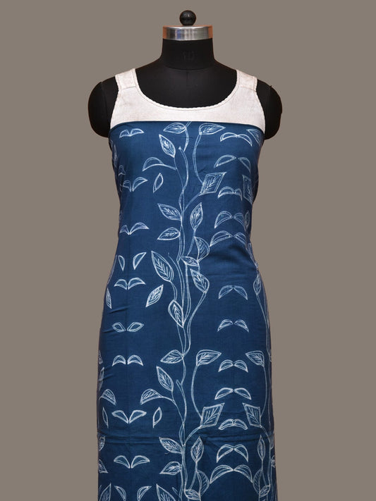 Blue Shibori Cotton Handloom Kurta Fabric with Floral Design 2.5mts f0217