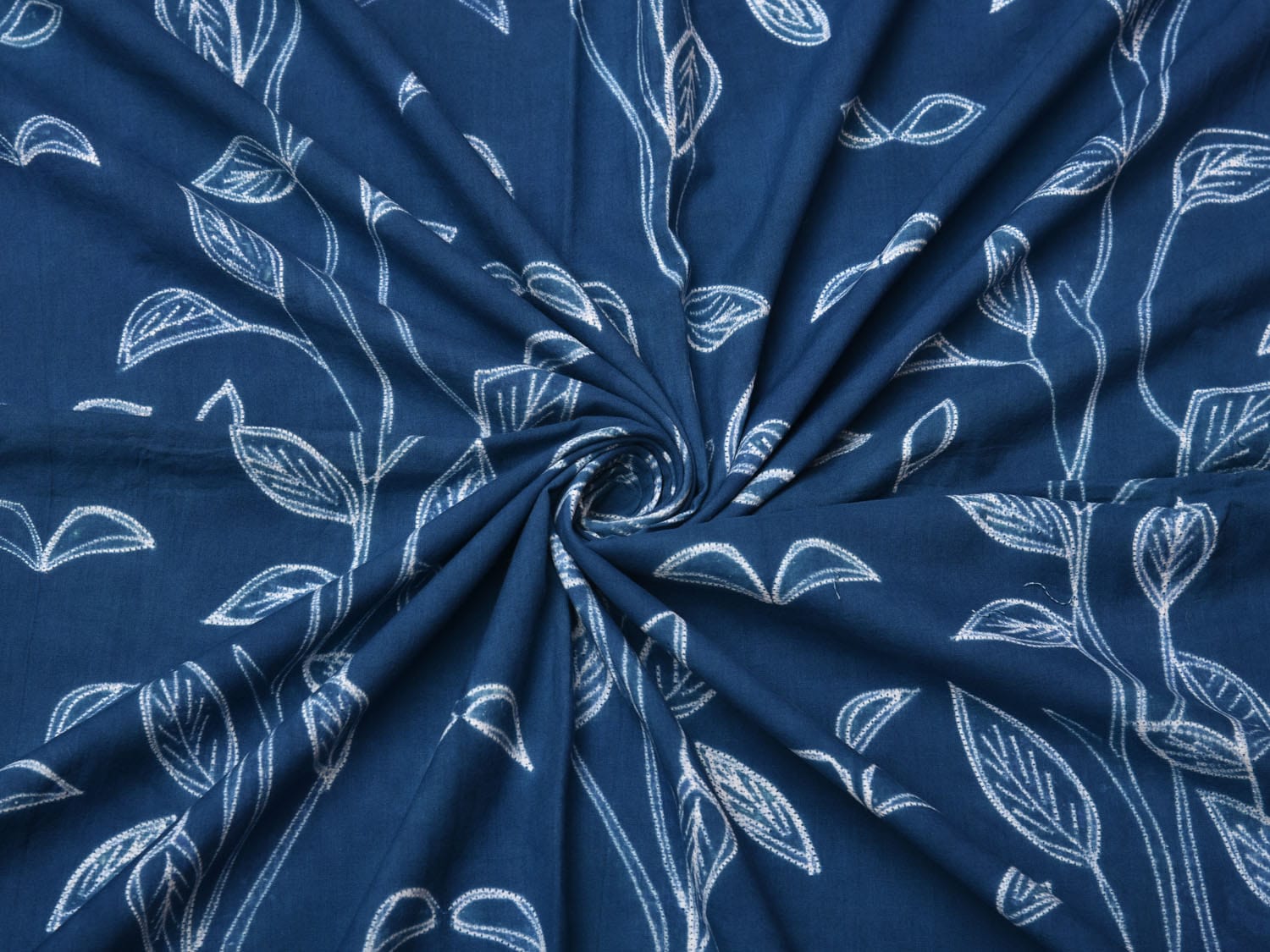 Blue Shibori Cotton Handloom Kurta Fabric with Floral Design 2.5mts f0217