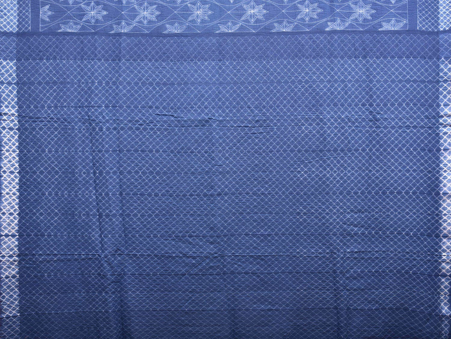 Blue Shibori Cotton Handloom Saree with Floral Body and Grill Pallu Design o0475