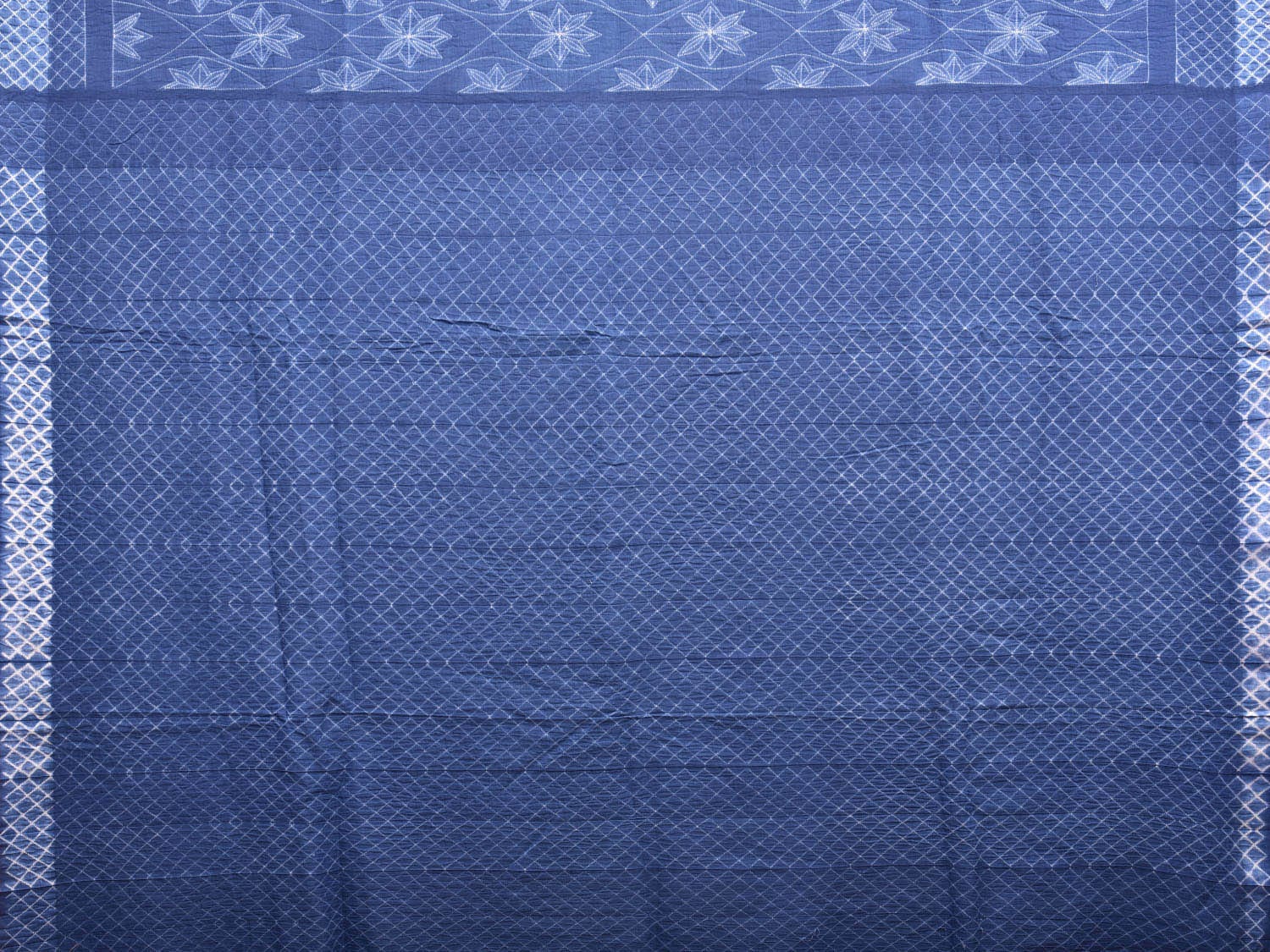 Blue Shibori Cotton Handloom Saree with Floral Body and Grill Pallu Design o0475