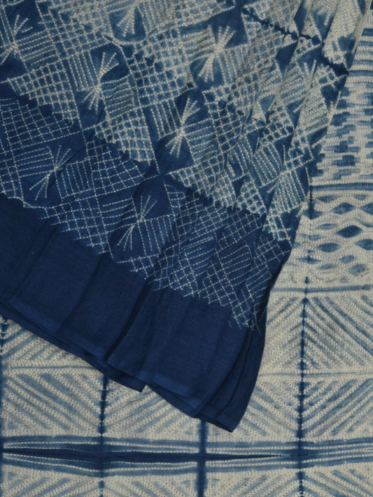 Blue Shibori Cotton Saree with All Over Design o0368