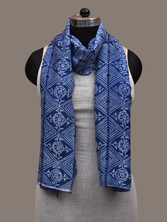Blue Shibori Cotton Silk Handloom Stole with Geometric Design ds2944