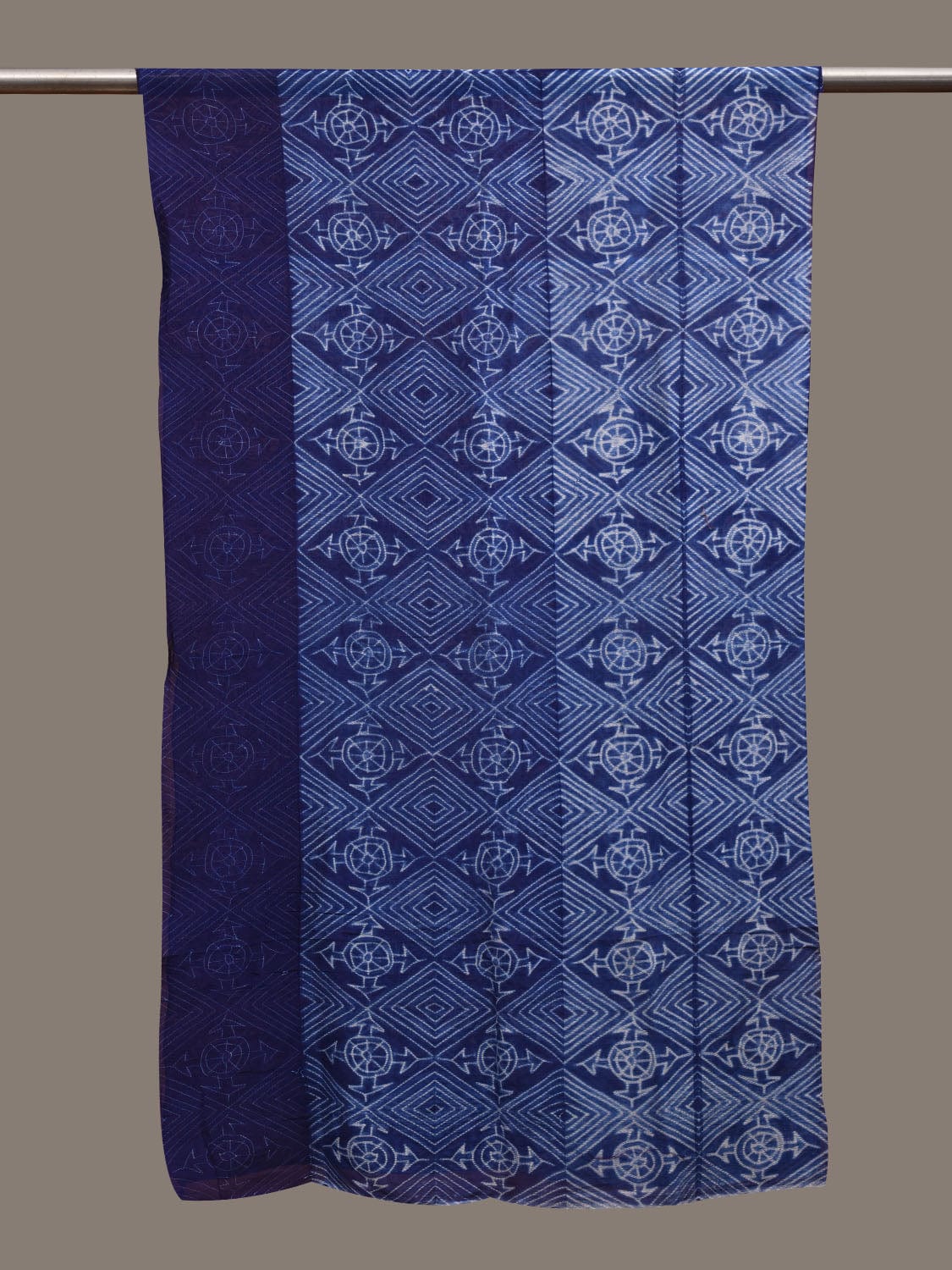 Blue Shibori Cotton Silk Handloom Stole with Geometric Design ds2944