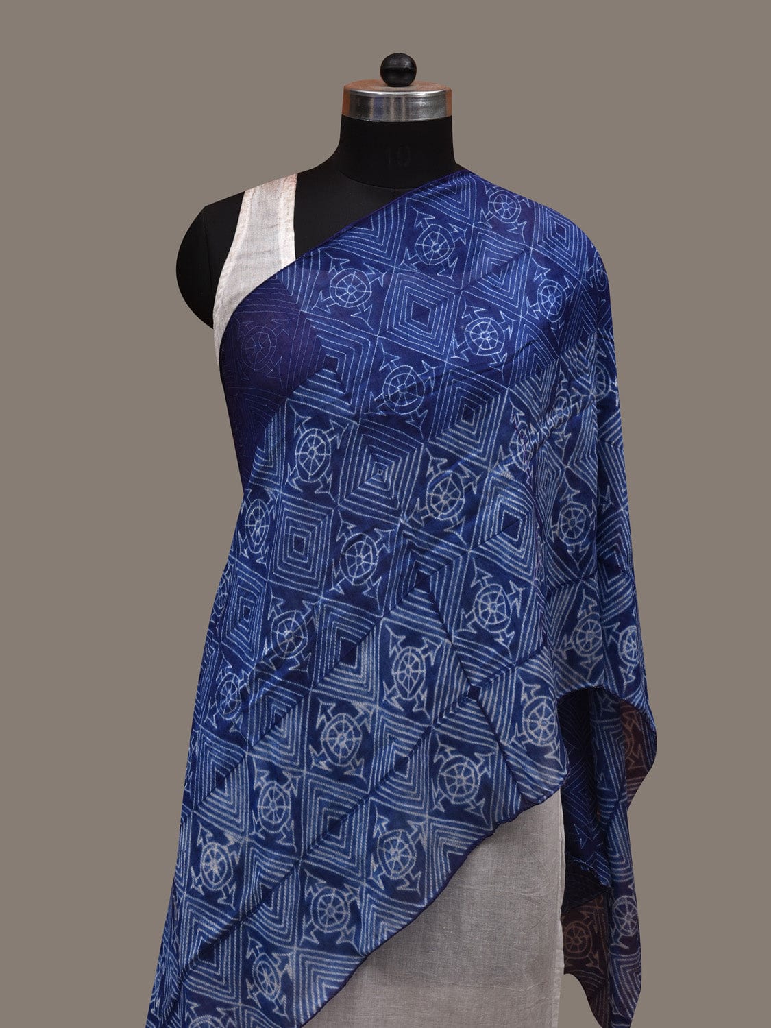 Blue Shibori Cotton Silk Handloom Stole with Geometric Design ds2944