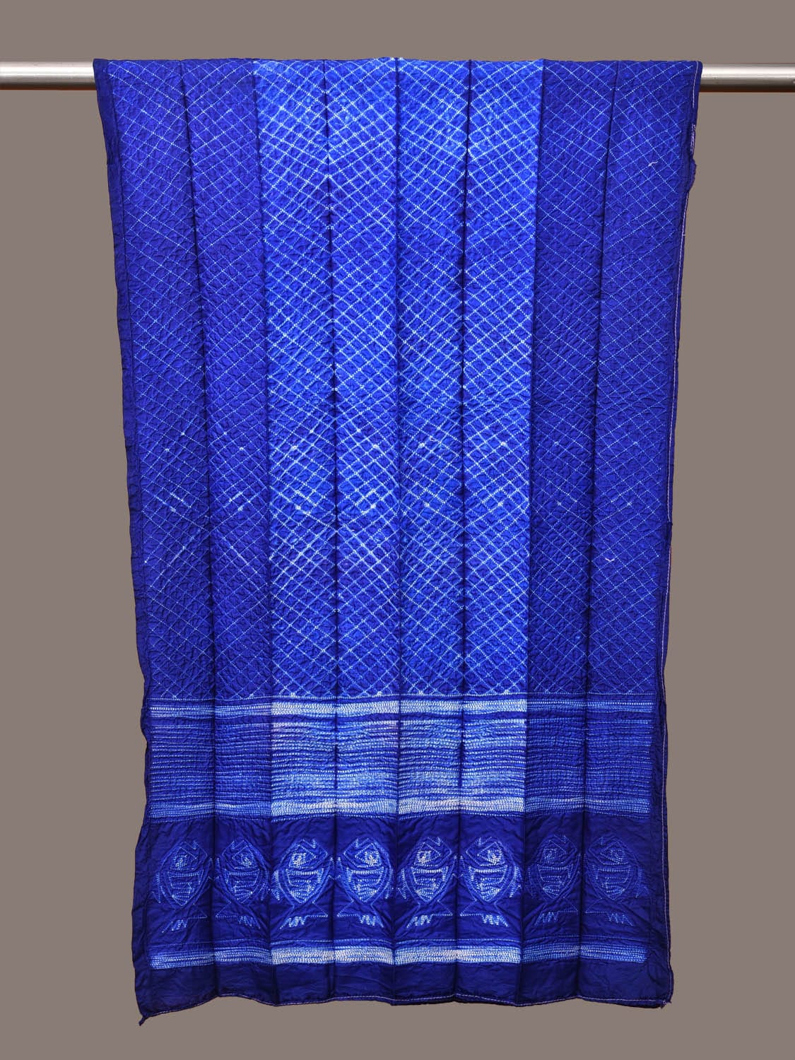 Blue Shibori Silk Handloom Stole with Checks Design ds3161