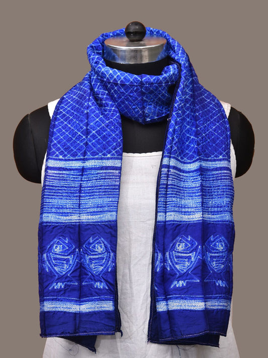Blue Shibori Silk Handloom Stole with Checks Design ds3161