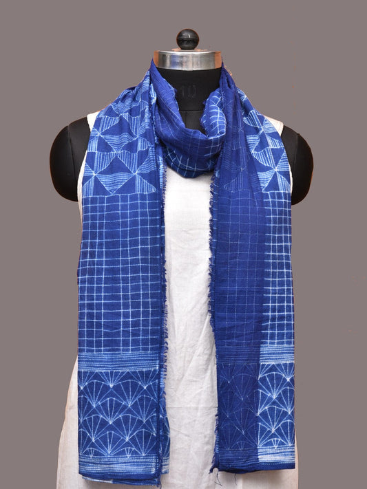 Blue Shibori Silk Handloom Stole with Checks Design ds3236