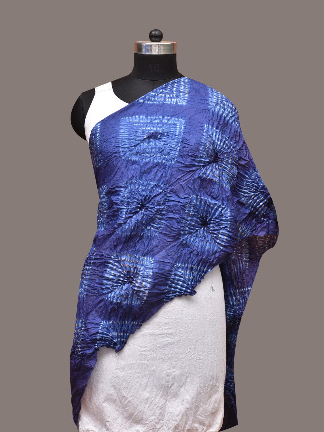 Blue Shibori Silk Handloom Stole with Geometrical Design ds3340