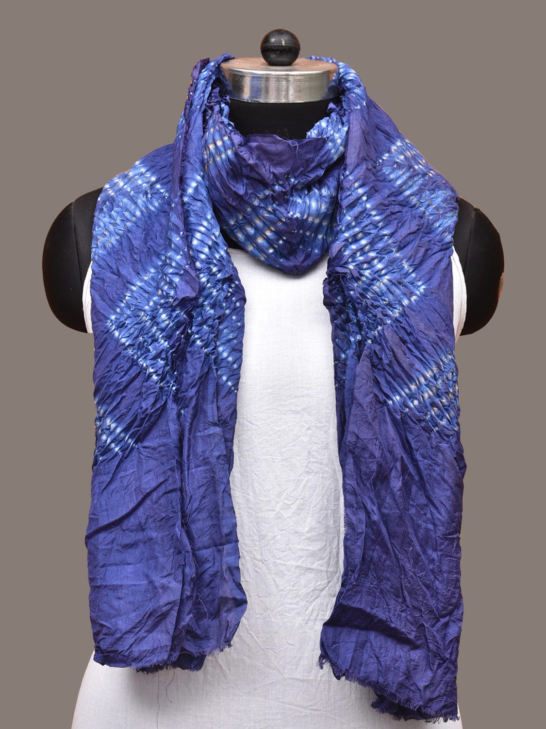 Blue Shibori Silk Handloom Stole with Geometrical Design ds3340