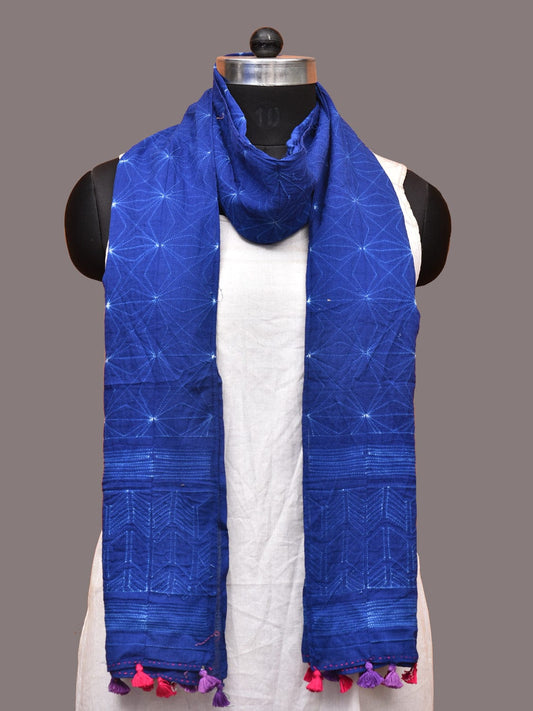 Blue Shibori Silk Handloom Stole with Grill Design ds3238