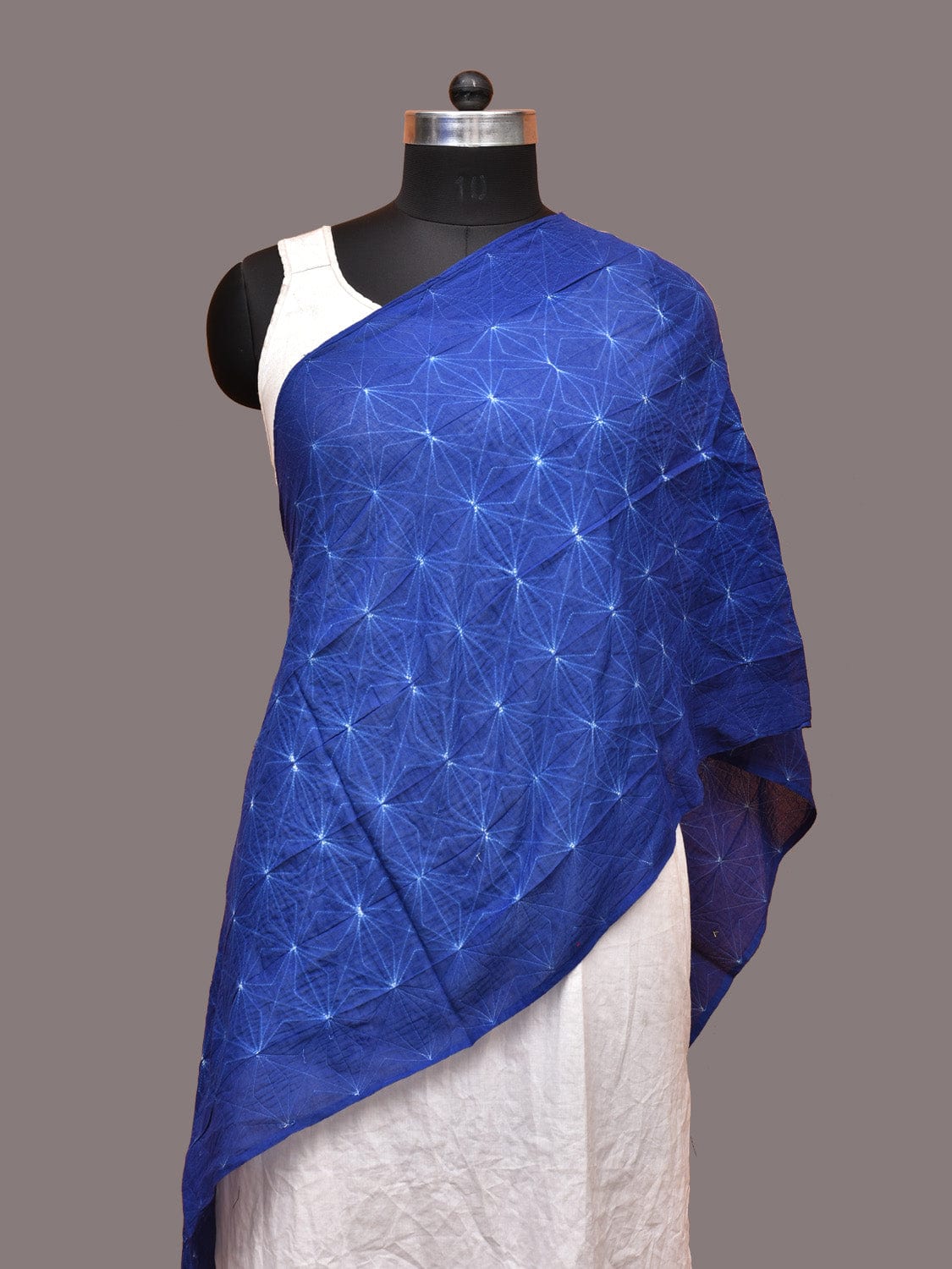 Blue Shibori Silk Handloom Stole with Grill Design ds3238