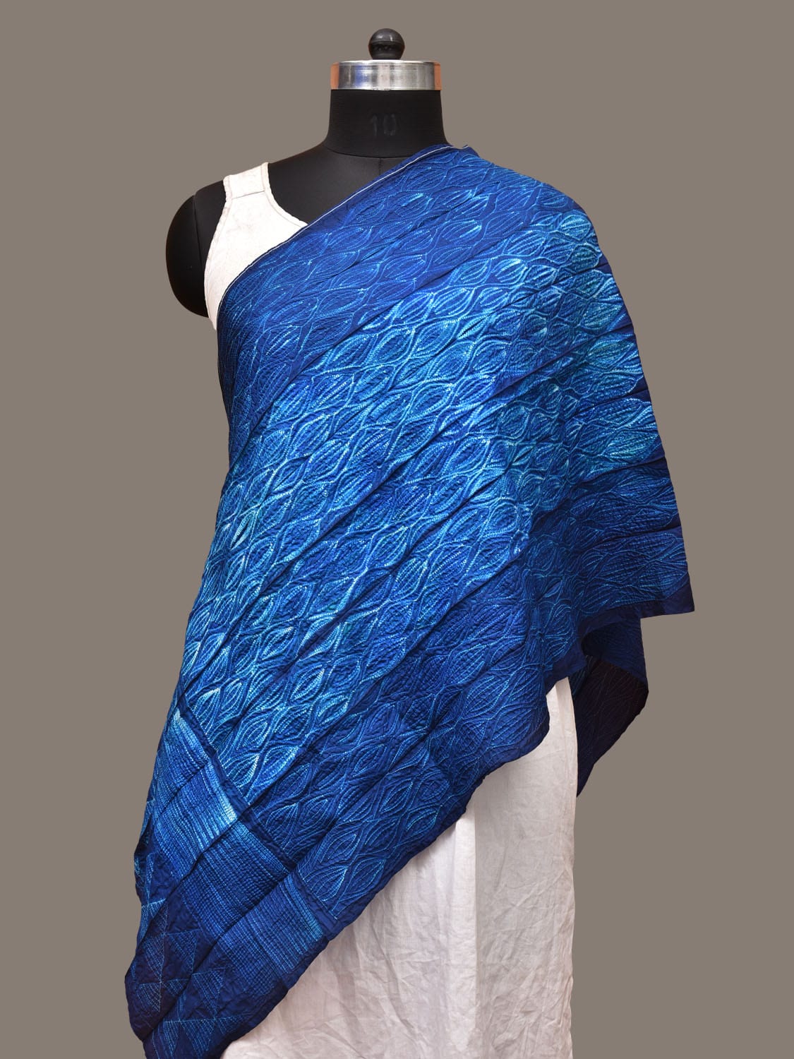 Blue Shibori Silk Handloom Stole with Grill Design ds3259