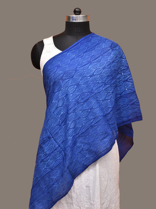Blue Shibori Silk Handloom Stole with Grill Design ds3264