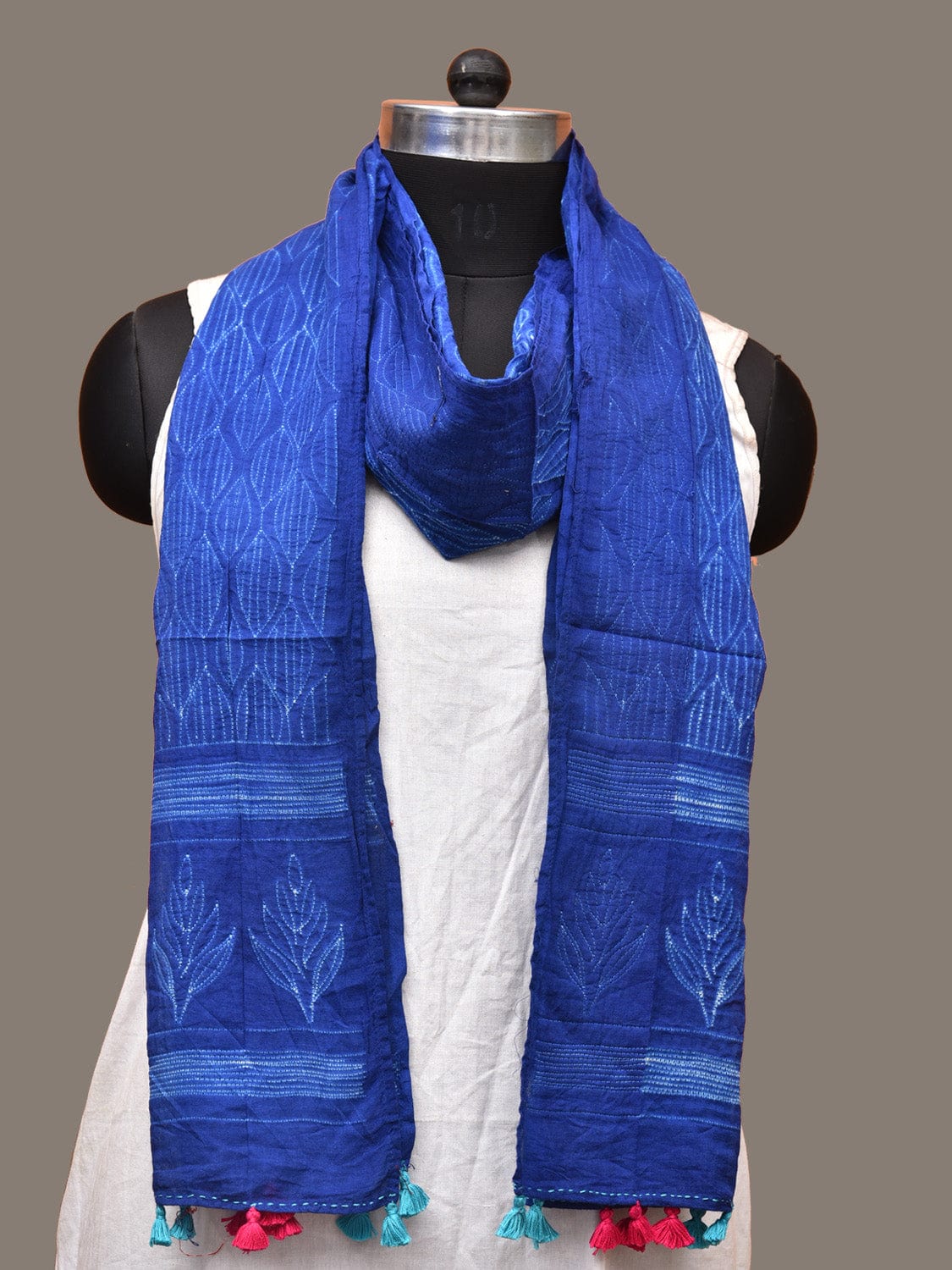 Blue Shibori Silk Handloom Stole with Grill Design ds3264