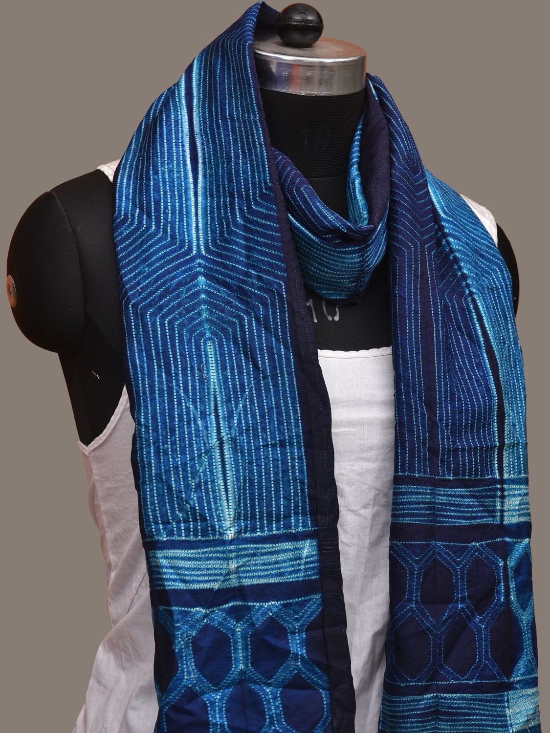 Blue Shibori Silk Handloom Stole with Hexagon Design ds3108