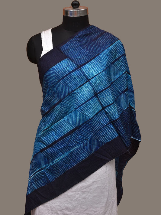 Blue Shibori Silk Handloom Stole with Hexagon Design ds3108