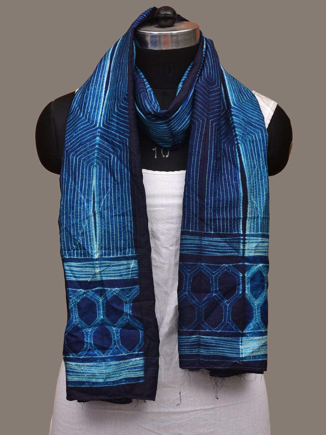 Blue Shibori Silk Handloom Stole with Hexagon Design ds3108