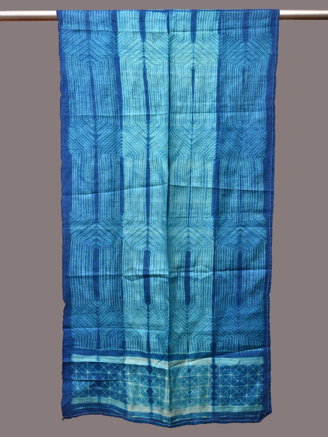Blue Shibori Silk Handloom Stole with Hexagon Design ds3234