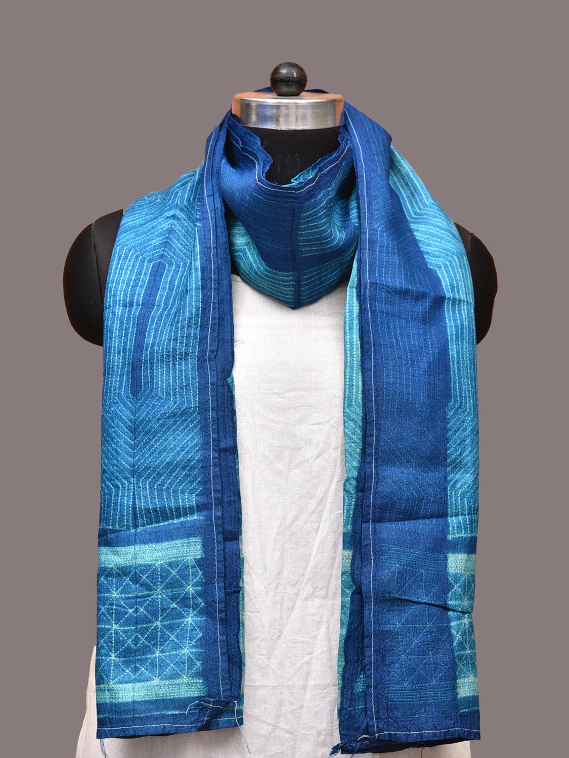 Blue Shibori Silk Handloom Stole with Hexagon Design ds3234