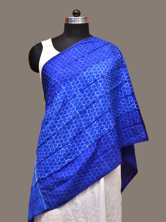 Blue Shibori Silk Handloom Stole with Honey Comb Design ds3262