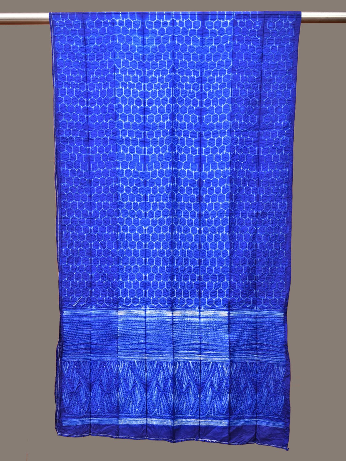 Blue Shibori Silk Handloom Stole with Honey Comb Design ds3262