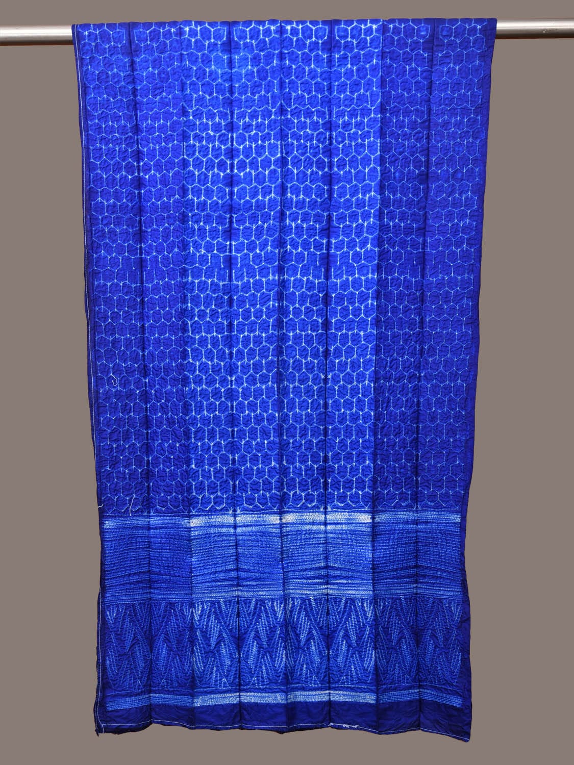 Blue Shibori Silk Handloom Stole with Honeycomb Design ds3163