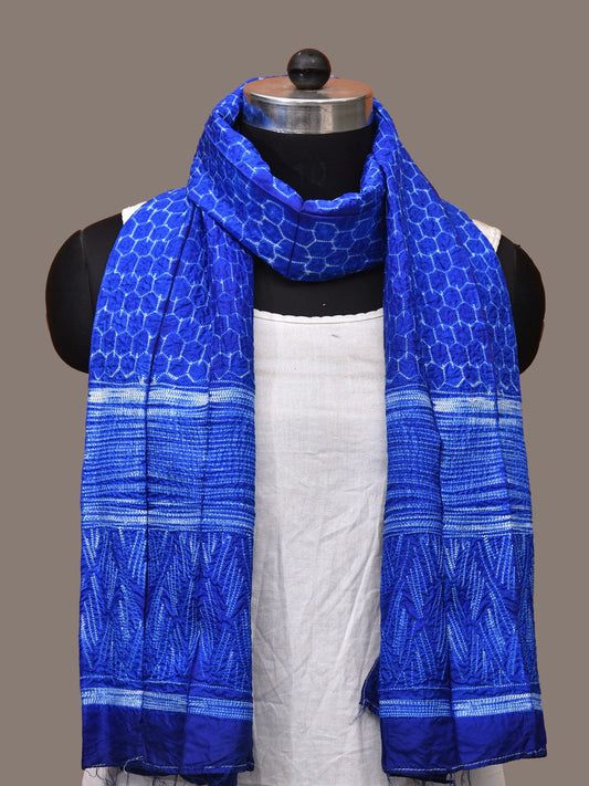 Blue Shibori Silk Handloom Stole with Honeycomb Design ds3163