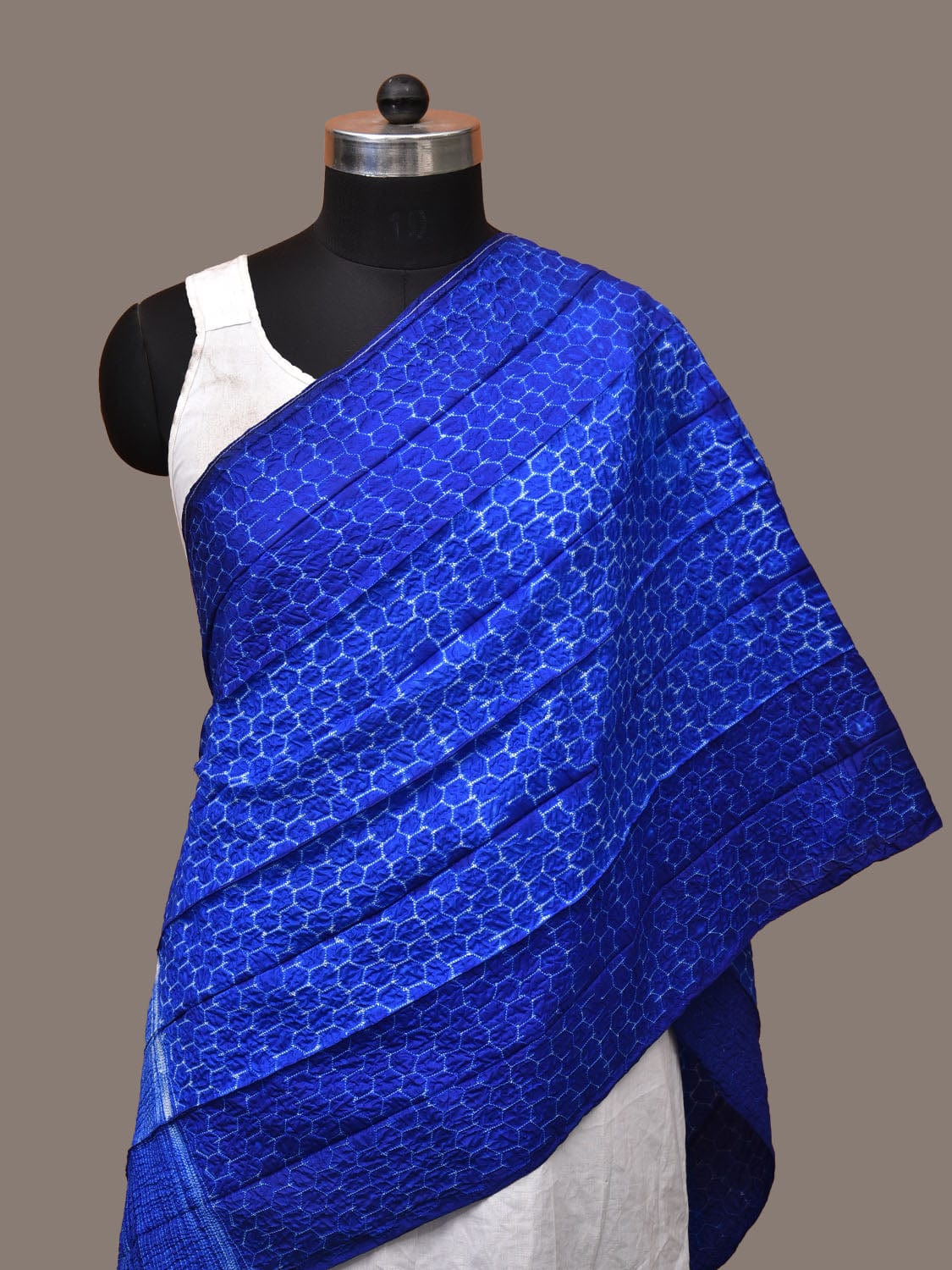 Blue Shibori Silk Handloom Stole with Honeycomb Design ds3163