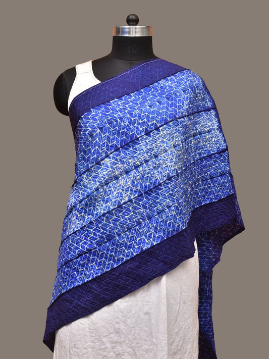 Blue Shibori Silk Handloom Stole with Steps Design ds3257