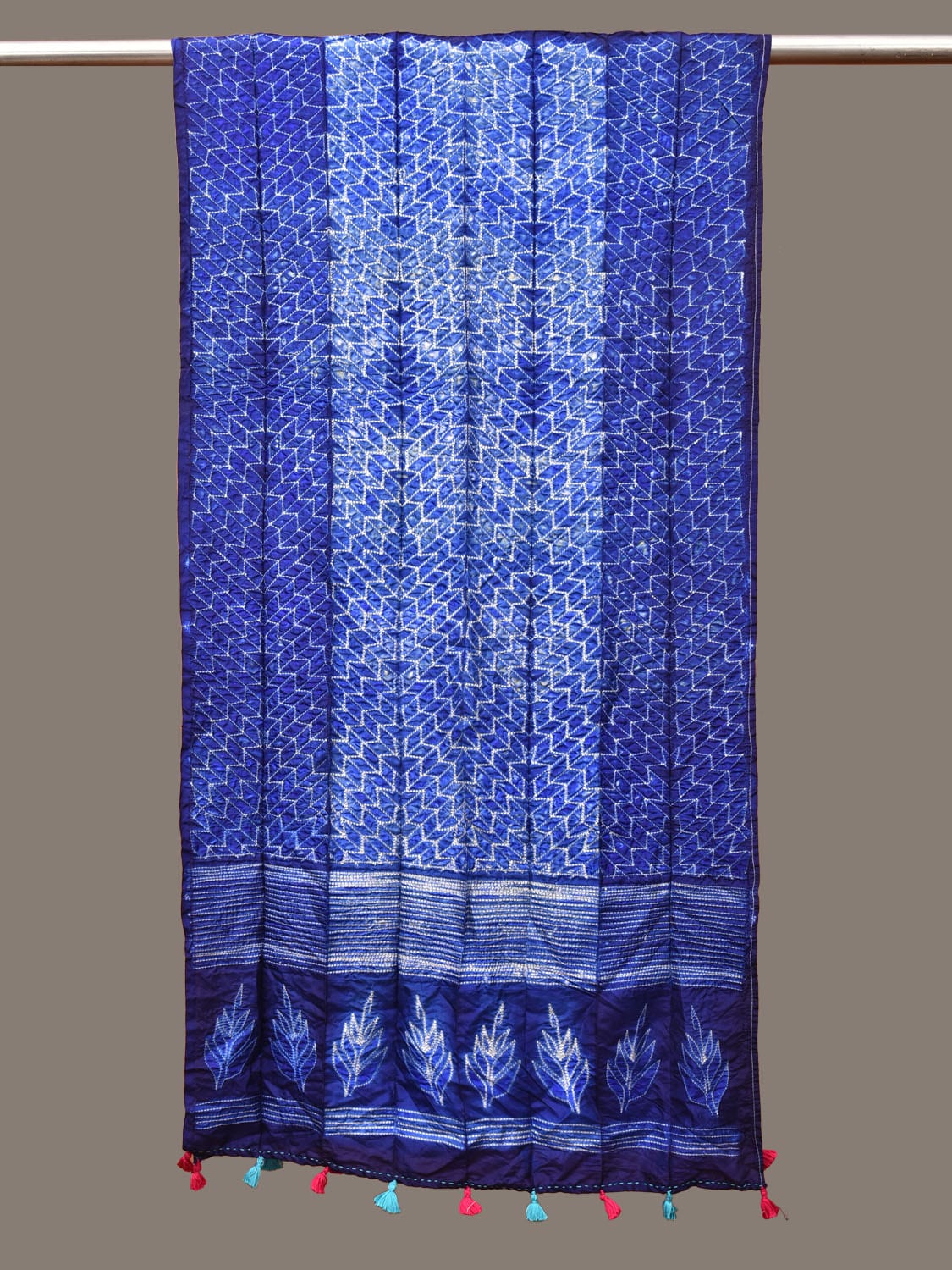 Blue Shibori Silk Handloom Stole with Steps Design ds3257