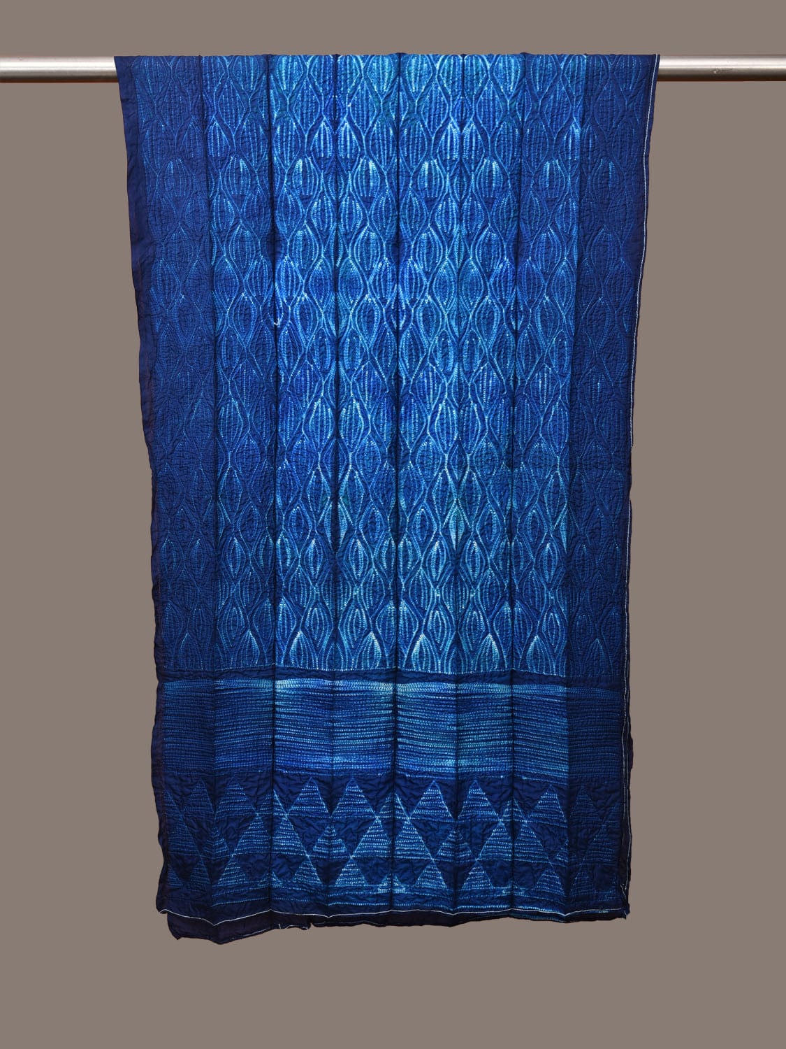 Blue Shibori Silk Handloom Stole with Zig-Zag Design ds3159