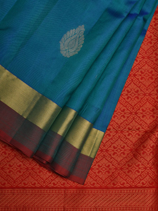 Blue Silk Handloom Saree with Kanchi Buta and Pallu Design o0299