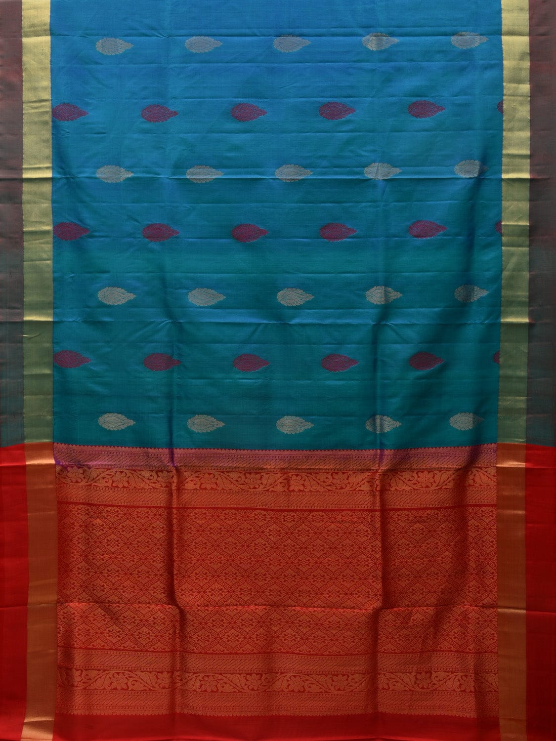 Blue Silk Handloom Saree with Kanchi Buta and Pallu Design o0299